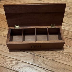 Solid Natural Acacia Wood Tea Server Organizing Box with brass hinges & Etching.